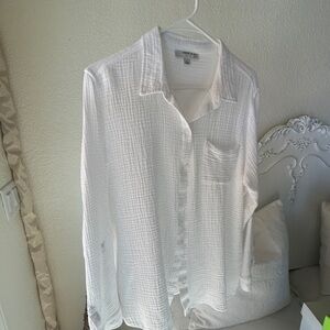 Anne Klein Textured White Casual Button Down Shirt